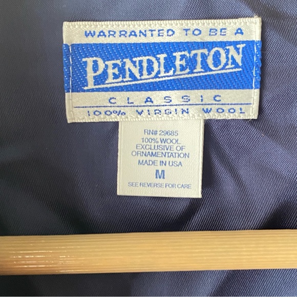 VINTAGE 1990s Y2K Pendleton Navy 100% Virgin Wool Tartan Plaid Trimmed Robe M - Picture 3 of 8